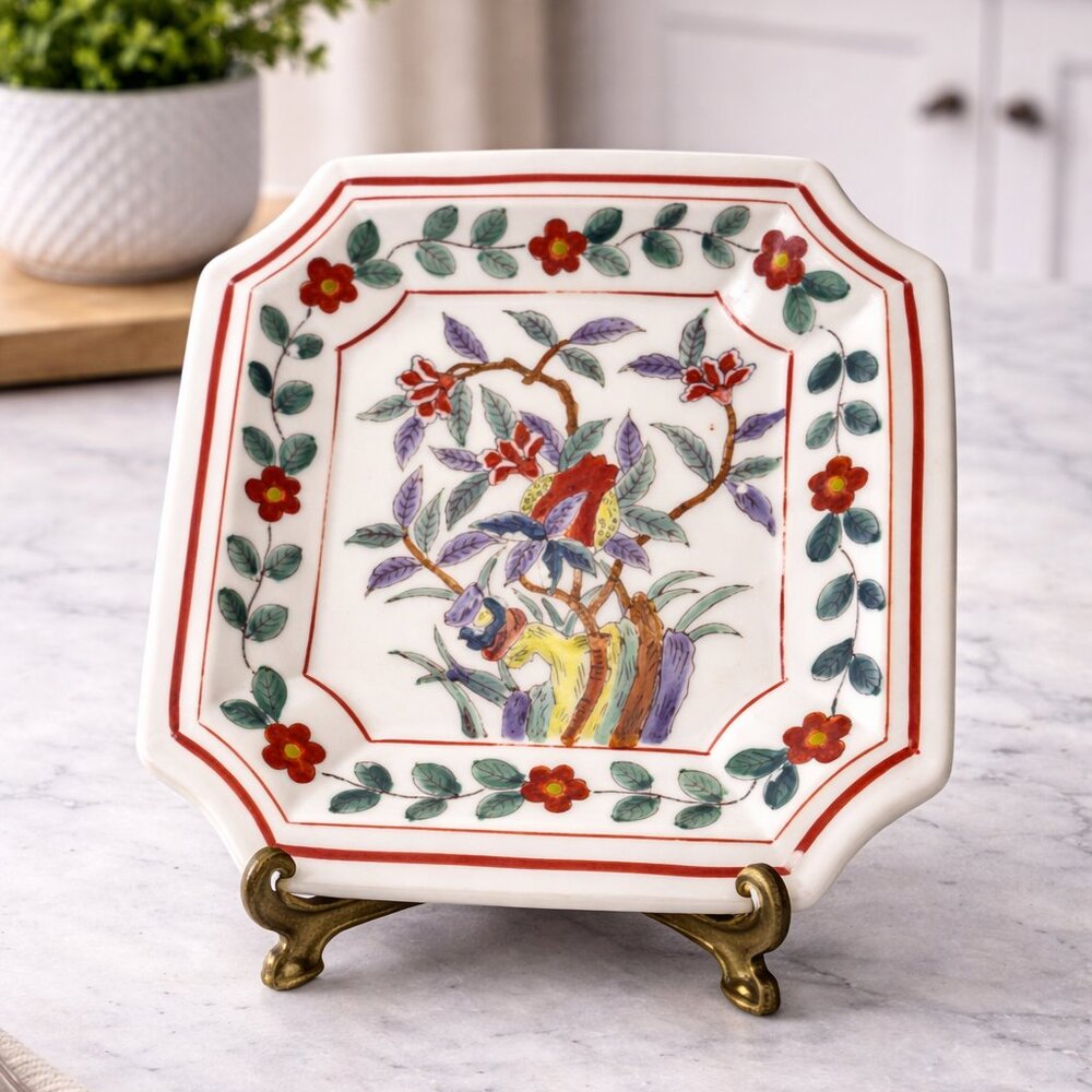 ANDREA BY SADEK‎ Vintage Hand Painted Porcelain Dish Floral Chinoiserie Japan 6"